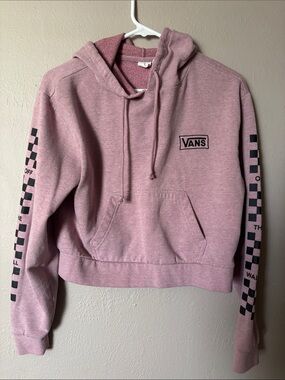 Vans Cropped Dusty Pink Hoodie with Black Checker Sleeves